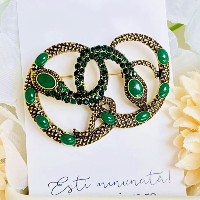 Brosa Serpi Cristale Verzi, Brosa Dama Femei [4]