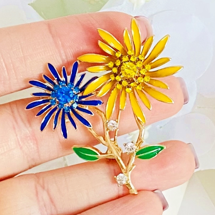 Brosa Floare Galbena & Albastra, Brose Dama, Brose Elegante [4]