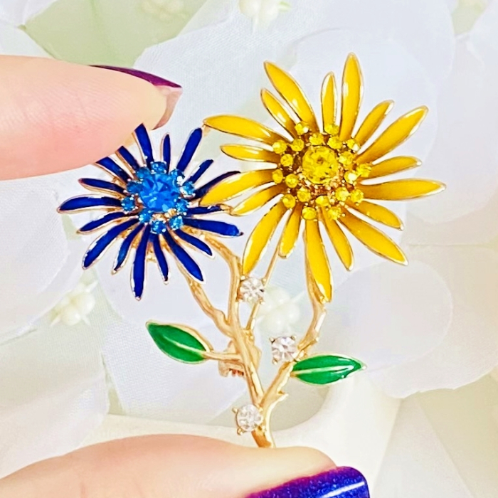 Brosa Floare Galbena & Albastra, Brose Dama, Brose Elegante [2]