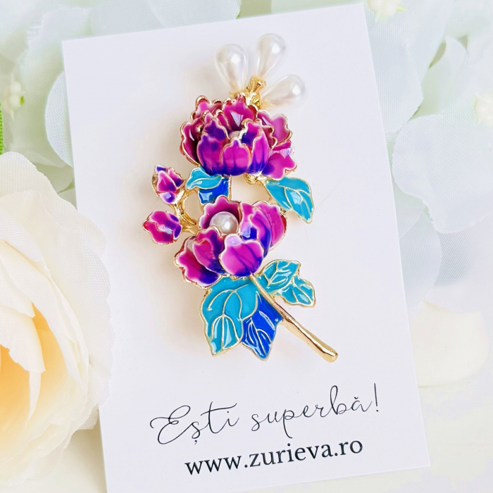 Brosa Flori Mov Perle, Brosa Statement, Brose Femei [6]