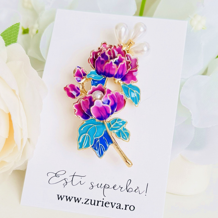 Brosa Flori Mov Perle, Brosa Statement, Brose Femei [2]