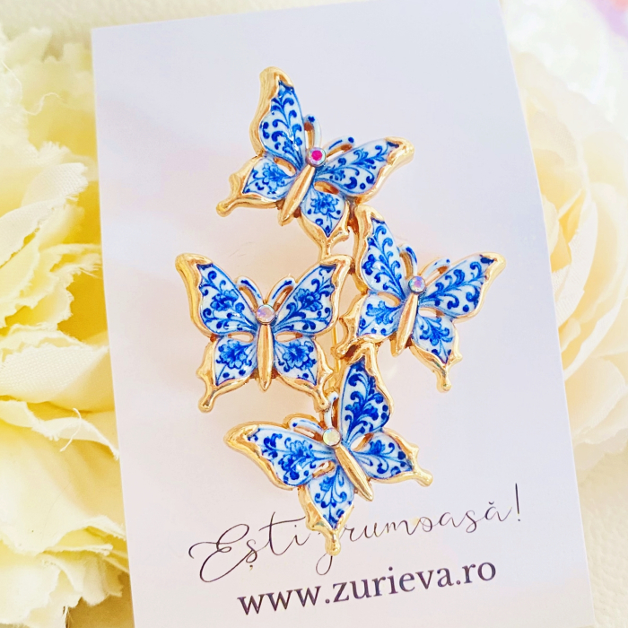 Brosa Fluturi Alb Albastru, Brose Dama, Brose Mari Elegante [4]