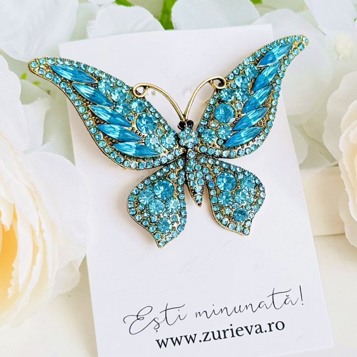 Brosa Fluture Albastru Deschis, Brosa Dama Femei, Brose Statement [5]
