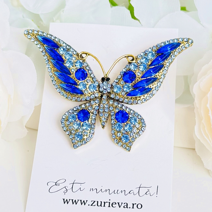 Brosa Fluture Albastru Inchis, Brosa Dama Femei, Brose Statement [2]