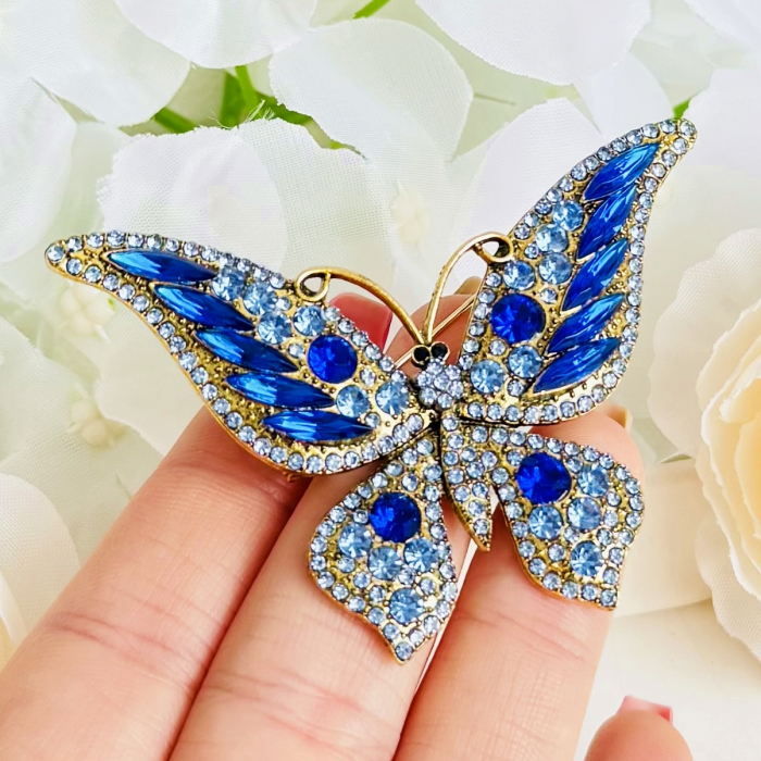 Brosa Fluture Albastru Inchis, Brosa Dama Femei, Brose Statement [3]