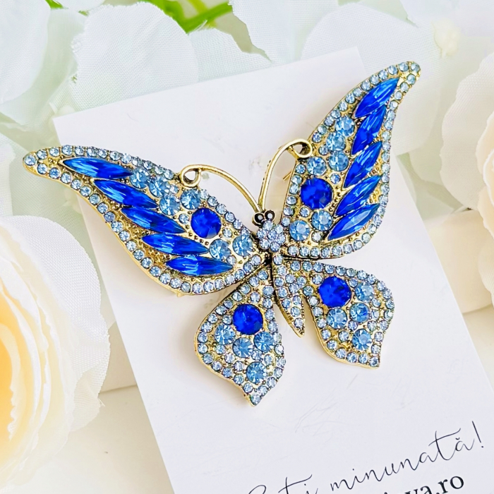 Brosa Fluture Albastru Inchis, Brosa Dama Femei, Brose Statement [5]