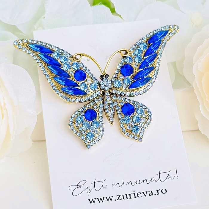 Brosa Fluture Albastru Inchis, Brosa Dama Femei, Brose Statement [6]