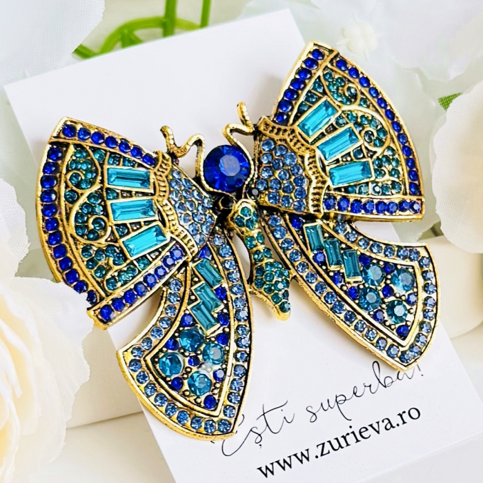Brosa Statement Fluture Regal Albastru, Brosa Dama, Brose Elegante [3]