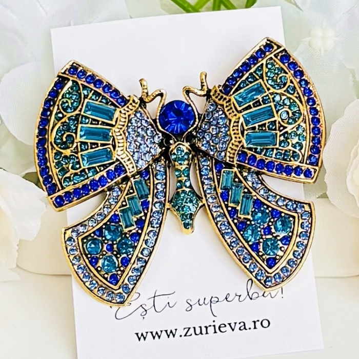 Brosa Statement Fluture Regal Albastru, Brosa Dama, Brose Elegante [7]