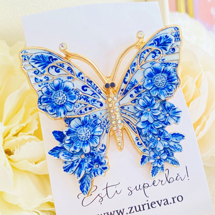 Brosa Fluture Alb Albastru, Brose Dama, Brose Mari Elegante [4]