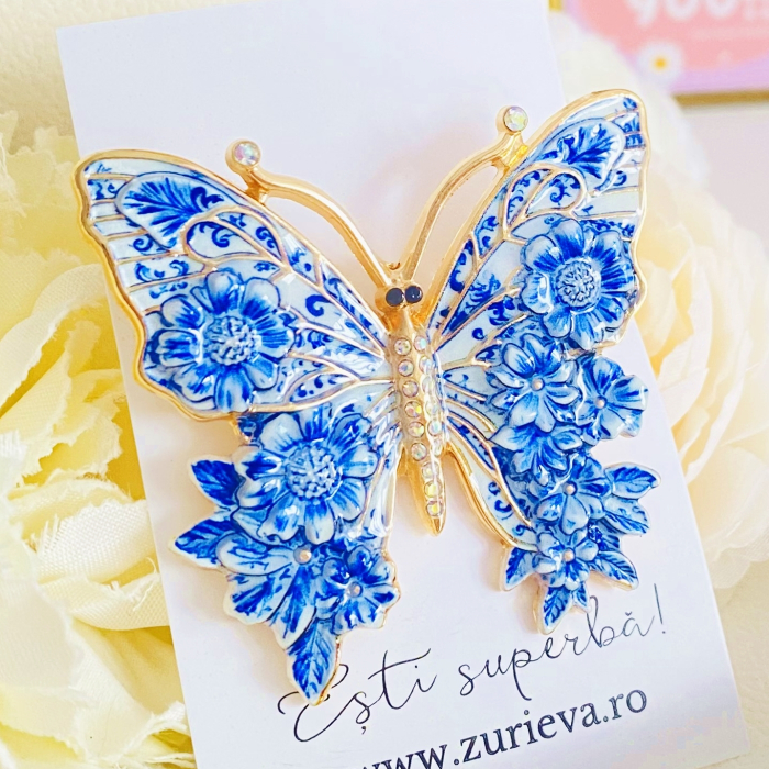 Brosa Fluture Alb Albastru, Brose Dama, Brose Mari Elegante [7]