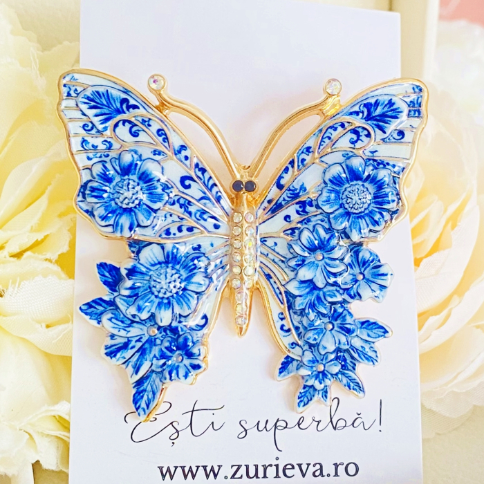 Brosa Fluture Alb Albastru, Brose Dama, Brose Mari Elegante [2]