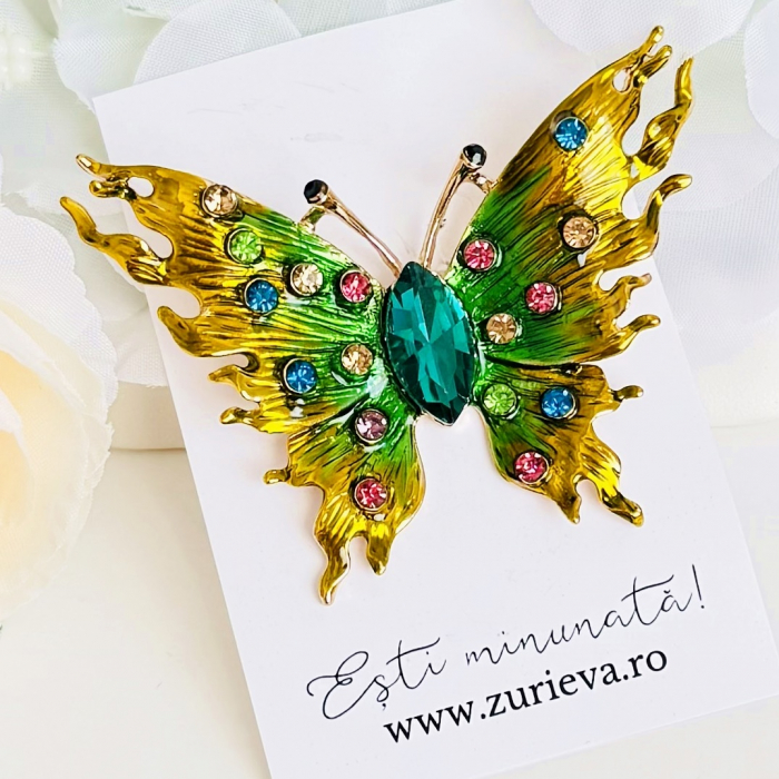 Brosa Fluture Verde Auriu, Brosa Statement, Brose Femei [3]