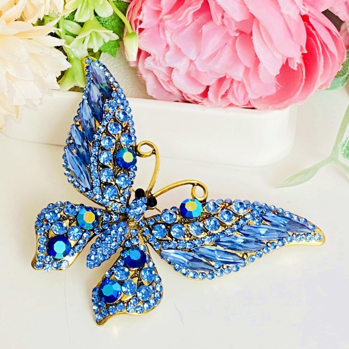 Brosa Fluture XXL Cristale Albastre, Brosa Dama Femei [5]