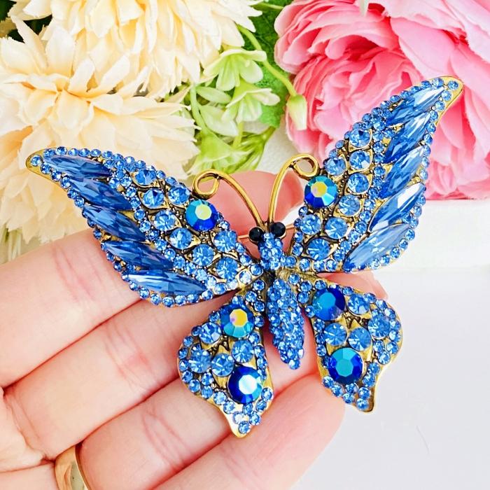 Brosa Fluture XXL Cristale Albastre, Brosa Dama Femei [3]