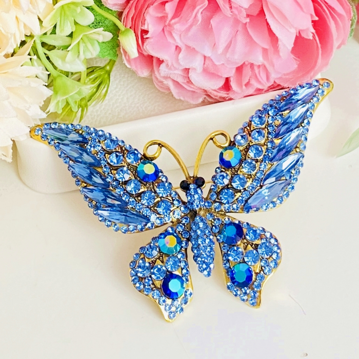 Brosa Fluture XXL Cristale Albastre, Brosa Dama Femei [2]