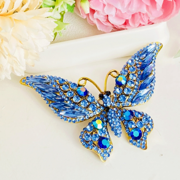 Brosa Fluture XXL Cristale Albastre, Brosa Dama Femei [4]