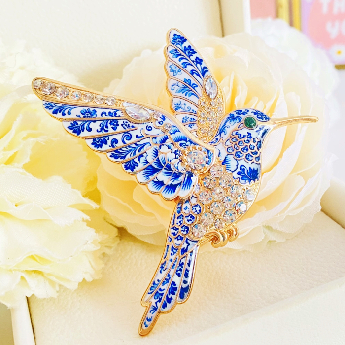Brosa Pasare Colibri Alb Albastru, Brose Dama, Brose Mari Elegante [3]