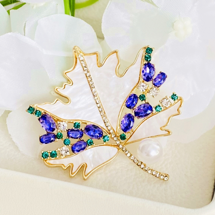 Brosa Frunza Cristale Mov, Brosa Dama Femei [6]