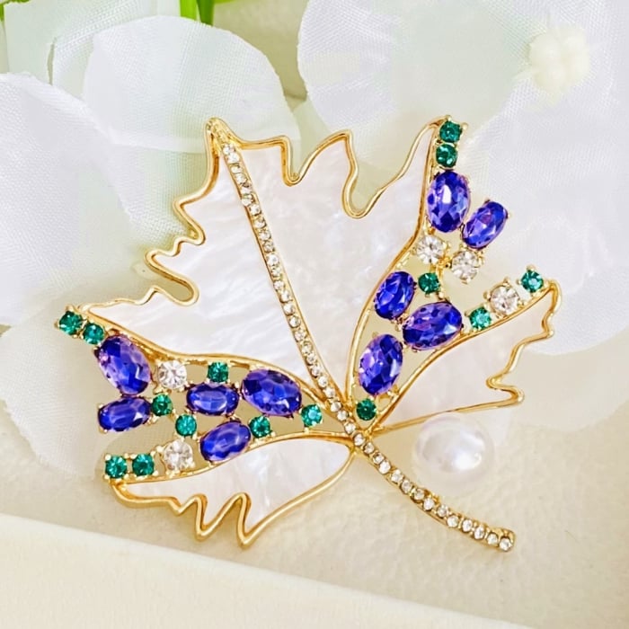 Brosa Frunza Cristale Mov, Brosa Dama Femei [1]