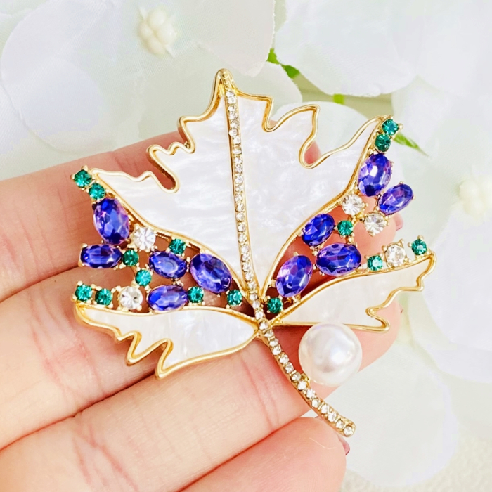 Brosa Frunza Cristale Mov, Brosa Dama Femei [3]