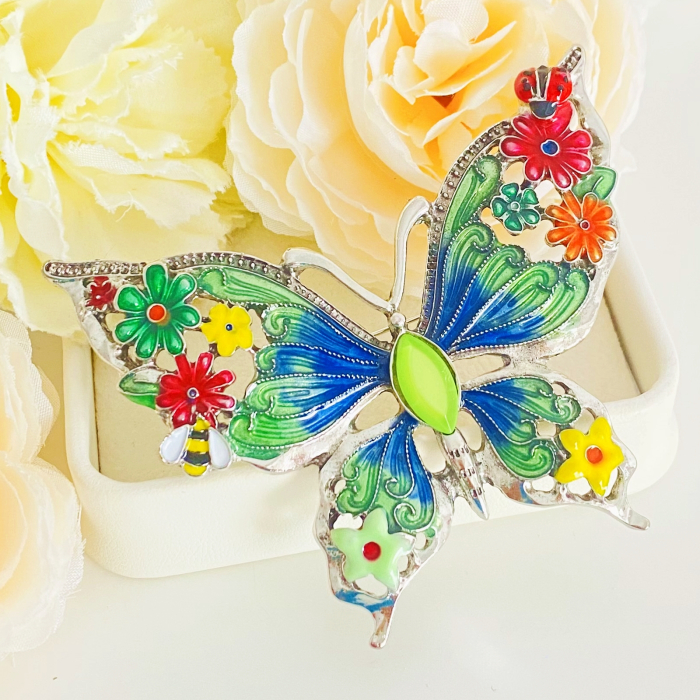 Brosa Fluture Mare Verde Argintiu, Brose Dama, Brose Mari Elegante [6]