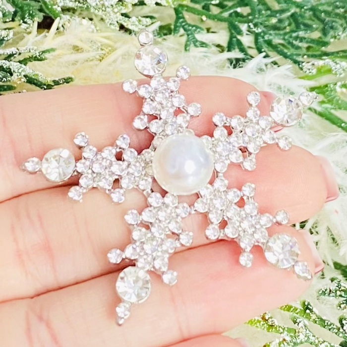 Brosa Fulg Nea Cristale Argintii & Perla, Brose Craciun, Brosa Statement, Brose Femei [2]