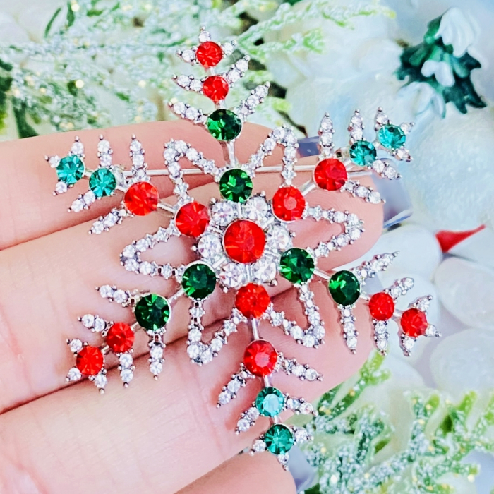 Brosa Fulg Nea Cristale Rosii Verzi, Brose Craciun, Brosa Statement, Brose Femei [3]