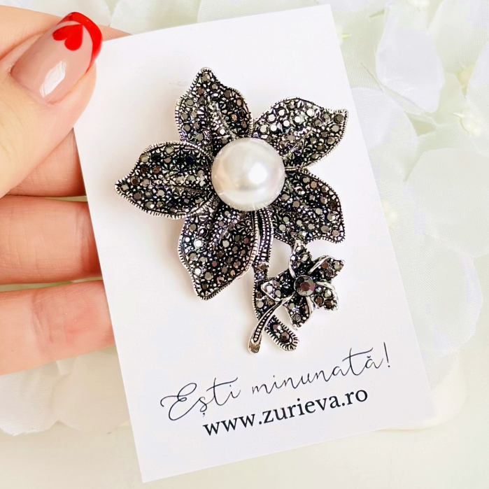 Brosa Floare Argintie, Brosa Statement, Brose Femei [4]