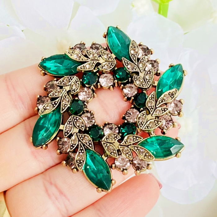 Brosa Rotunda Cristale Verde Smarald, Brosa Dama Femei [2]