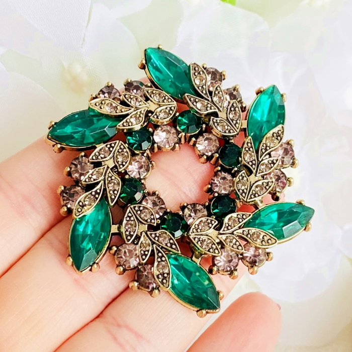 Brosa Rotunda Cristale Verde Smarald, Brosa Dama Femei [5]