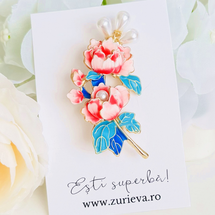 Brosa Flori Roz Perle, Brosa Statement, Brose Femei [4]