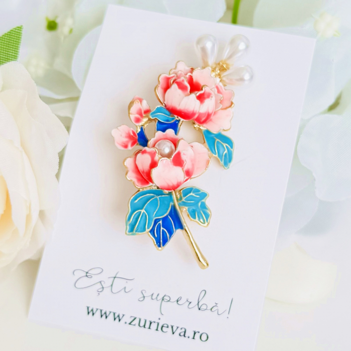 Brosa Flori Roz Perle, Brosa Statement, Brose Femei [2]
