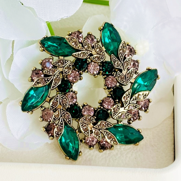 Brosa Rotunda Cristale Verde Smarald, Brosa Dama Femei [3]