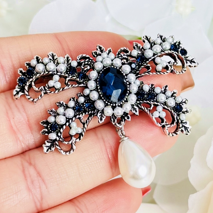 Brosa Argintie Funda Perle Cristale, Brosa Dama Femei, Brose Statement [2]