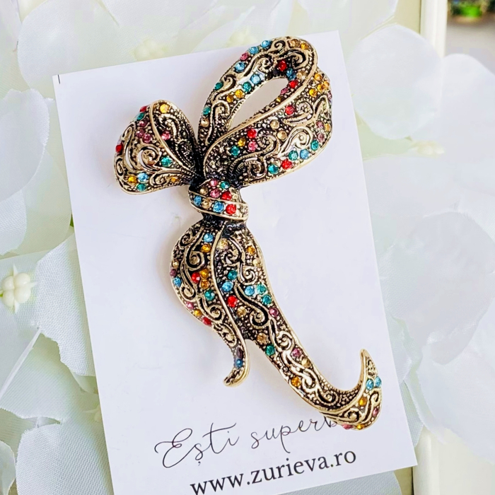 Brosa Aurie Fundita Cristale Colorate, Brosa Dama Femei [6]