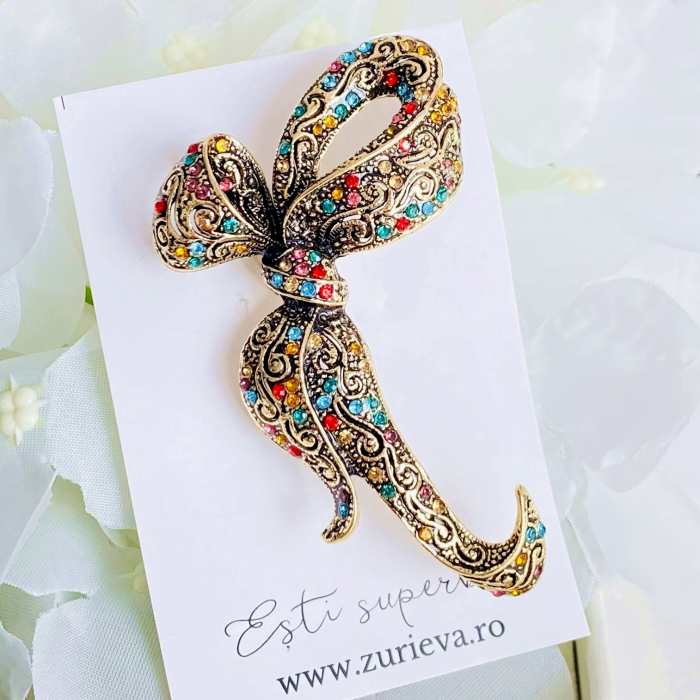 Brosa Aurie Fundita Cristale Colorate, Brosa Dama Femei [8]