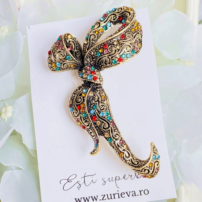 Brosa Aurie Fundita Cristale Colorate, Brosa Dama Femei [4]