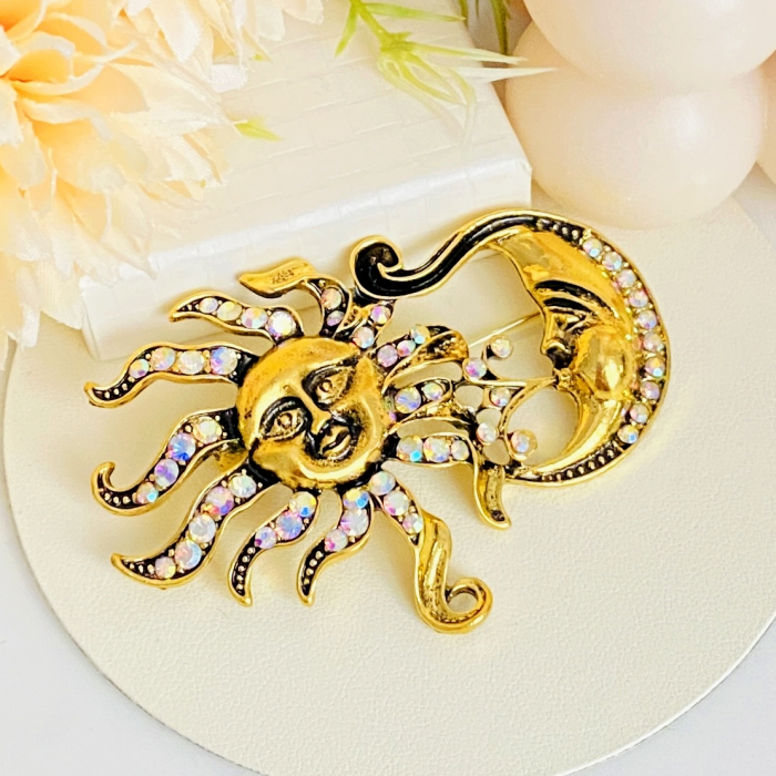 Brosa Motive Celeste Aurii, Soare, Luna, Brosa Dama Femei [4]