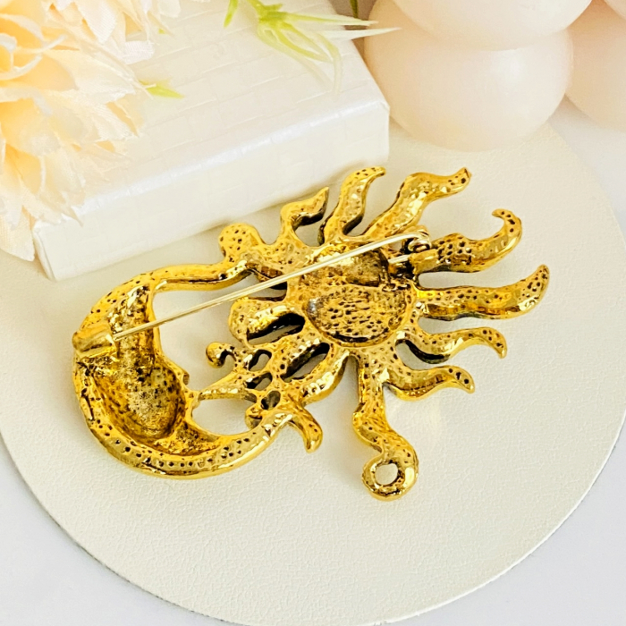 Brosa Motive Celeste Aurii, Soare, Luna, Brosa Dama Femei [5]