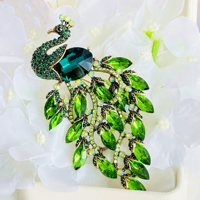 Brosa Paun Verde Smarald, Brose Statement, Bijuterii Femei [6]