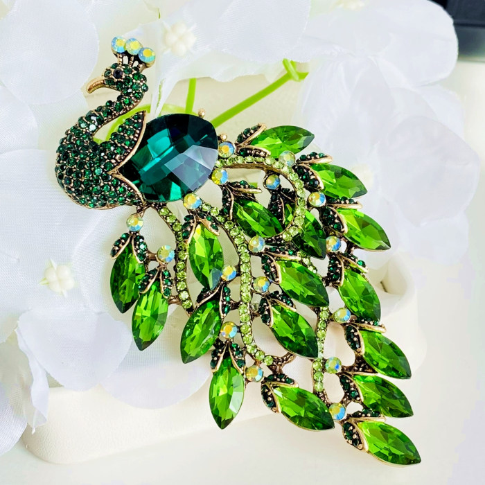 Brosa Paun Verde Smarald, Brose Statement, Bijuterii Femei [4]