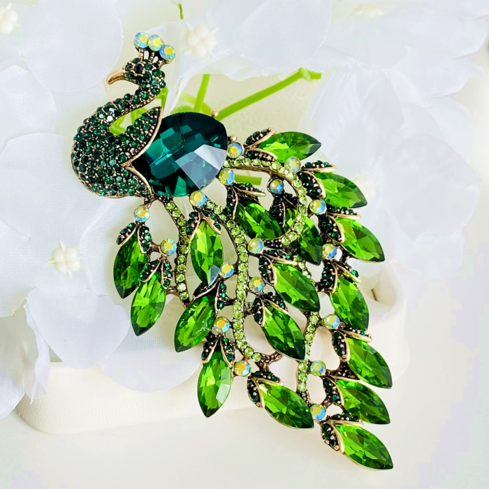 Brosa Paun Verde Smarald, Brose Statement, Bijuterii Femei [1]