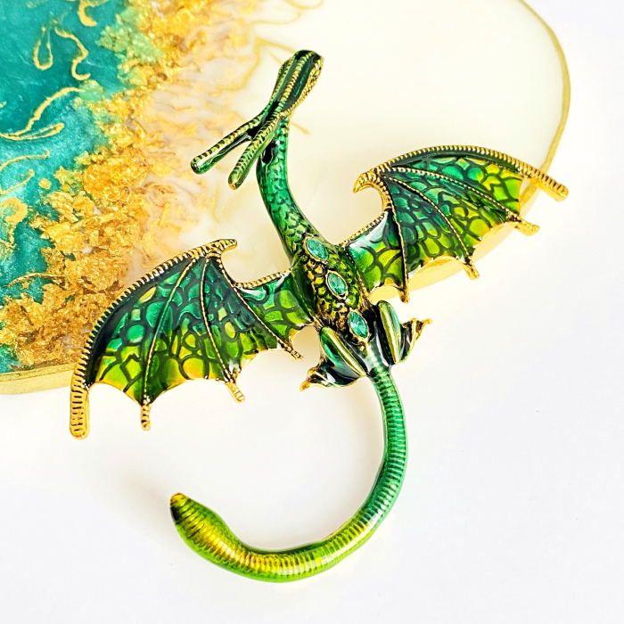 Brosa Dragon Verde Smarald, Brosa Dama Femei [4]