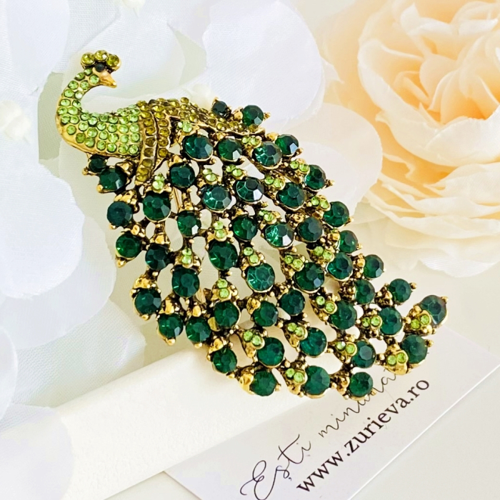Brosa Paun Cristale Verzi, Brose Dama, Brose Elegante [4]