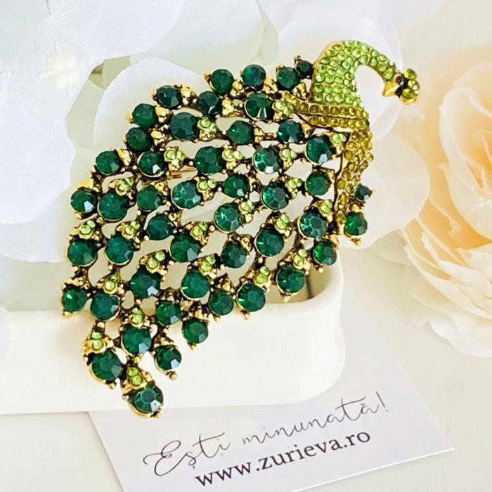 Brosa Paun Cristale Verzi, Brose Dama, Brose Elegante [6]