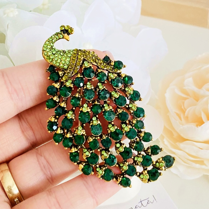Brosa Paun Cristale Verzi, Brose Dama, Brose Elegante [2]