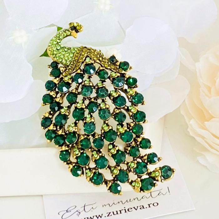 Brosa Paun Cristale Verzi, Brose Dama, Brose Elegante [5]