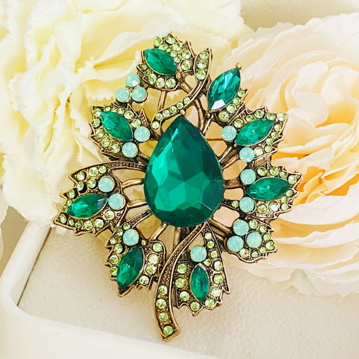 Brosa Frunza Cristale Verzi, Brose Dama, Brose Mari Elegante [3]