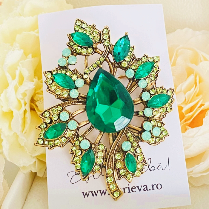 Brosa Frunza Cristale Verzi, Brose Dama, Brose Mari Elegante [4]